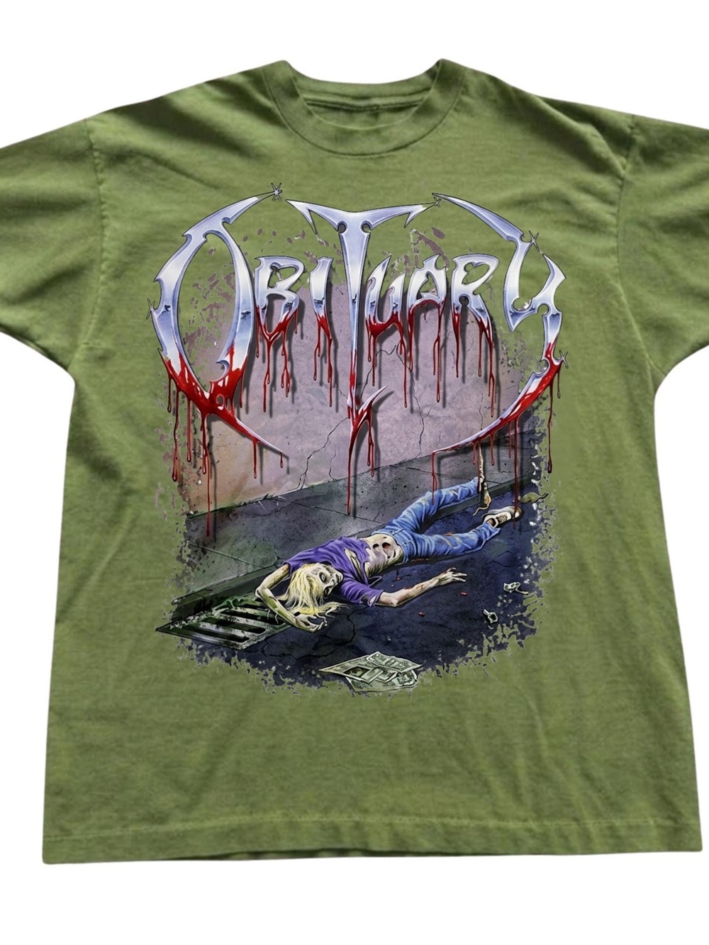 Gildan Olive Green Men’s Short Sleeve Tee with Graphic Horror Print